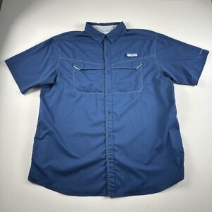 Columbia PFG Shirt‎ Men XL Button Down Short Sleeve Blue Outdoor Fishing Vented